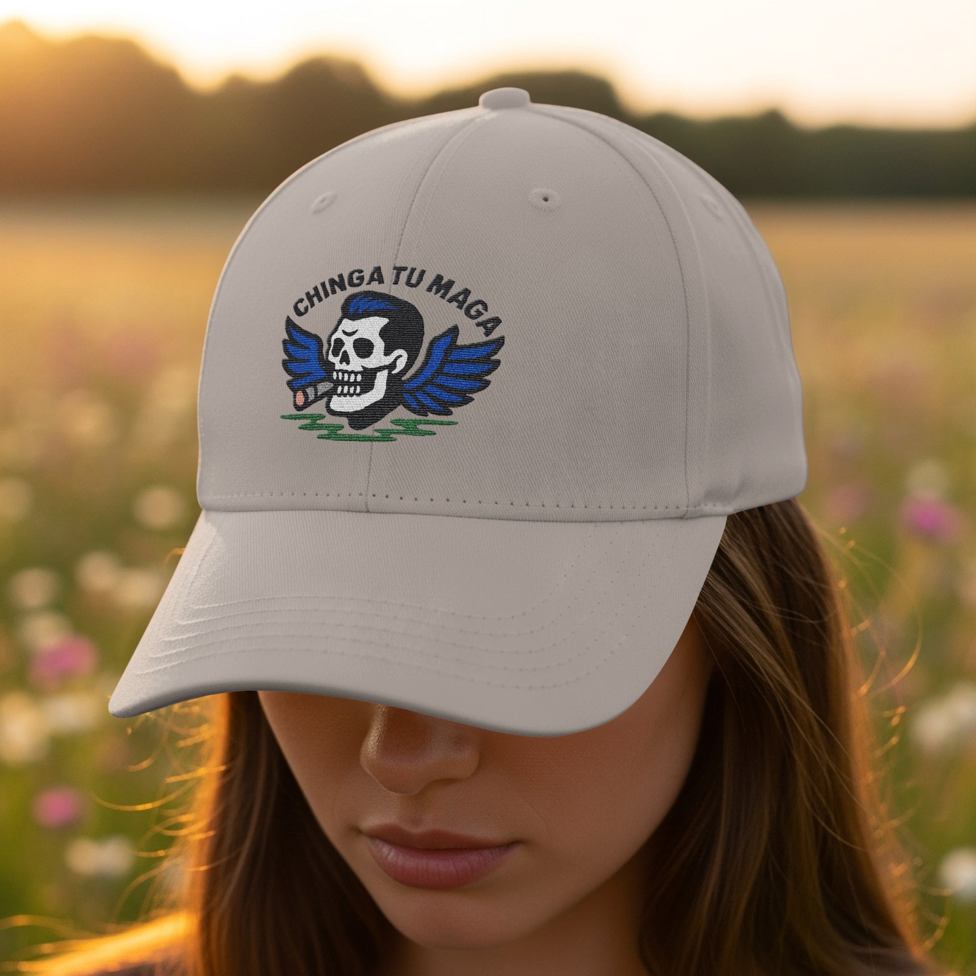 Chinga Tu Maga Skull Embroidered Baseball Cap product
