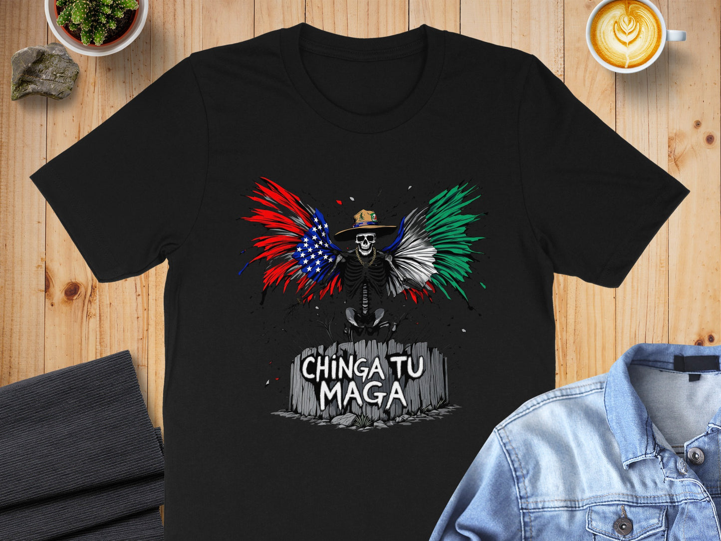 Chinga Tu Maga Flag Feathers Skeleton T-Shirt product