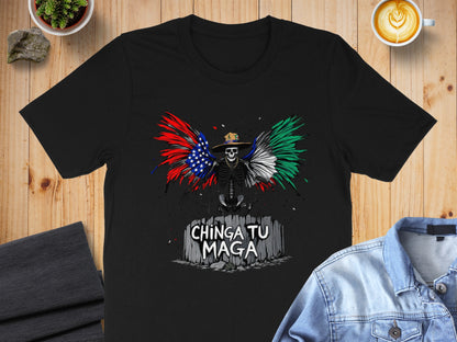 Chinga Tu Maga Flag Feathers Skeleton T-Shirt product
