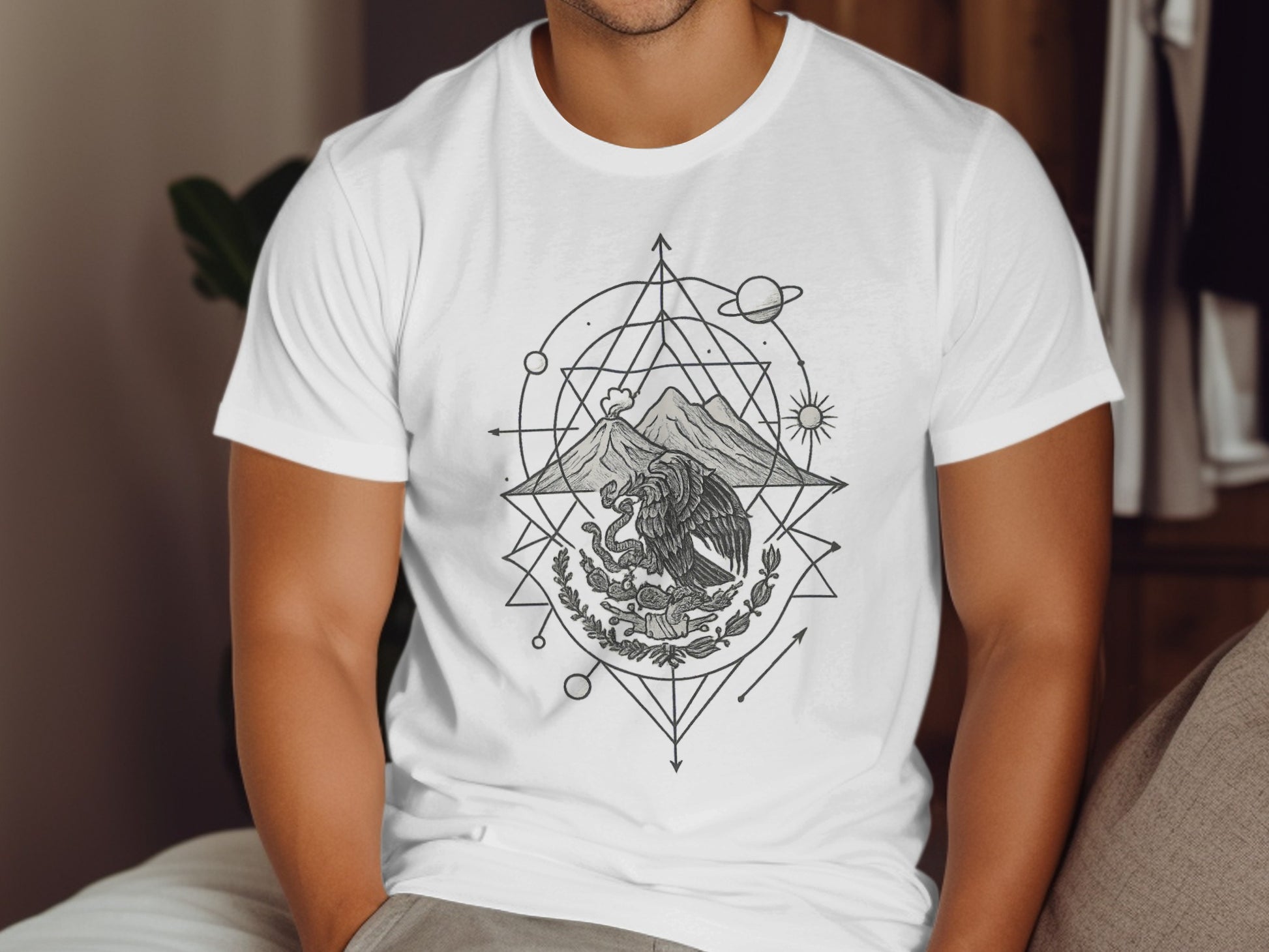 Geometric Mountain and Eagle Design T-Shirt product type