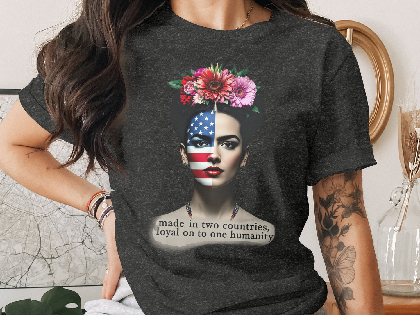 US Flag Face Flowers Made in Two Countries One Humanity product type