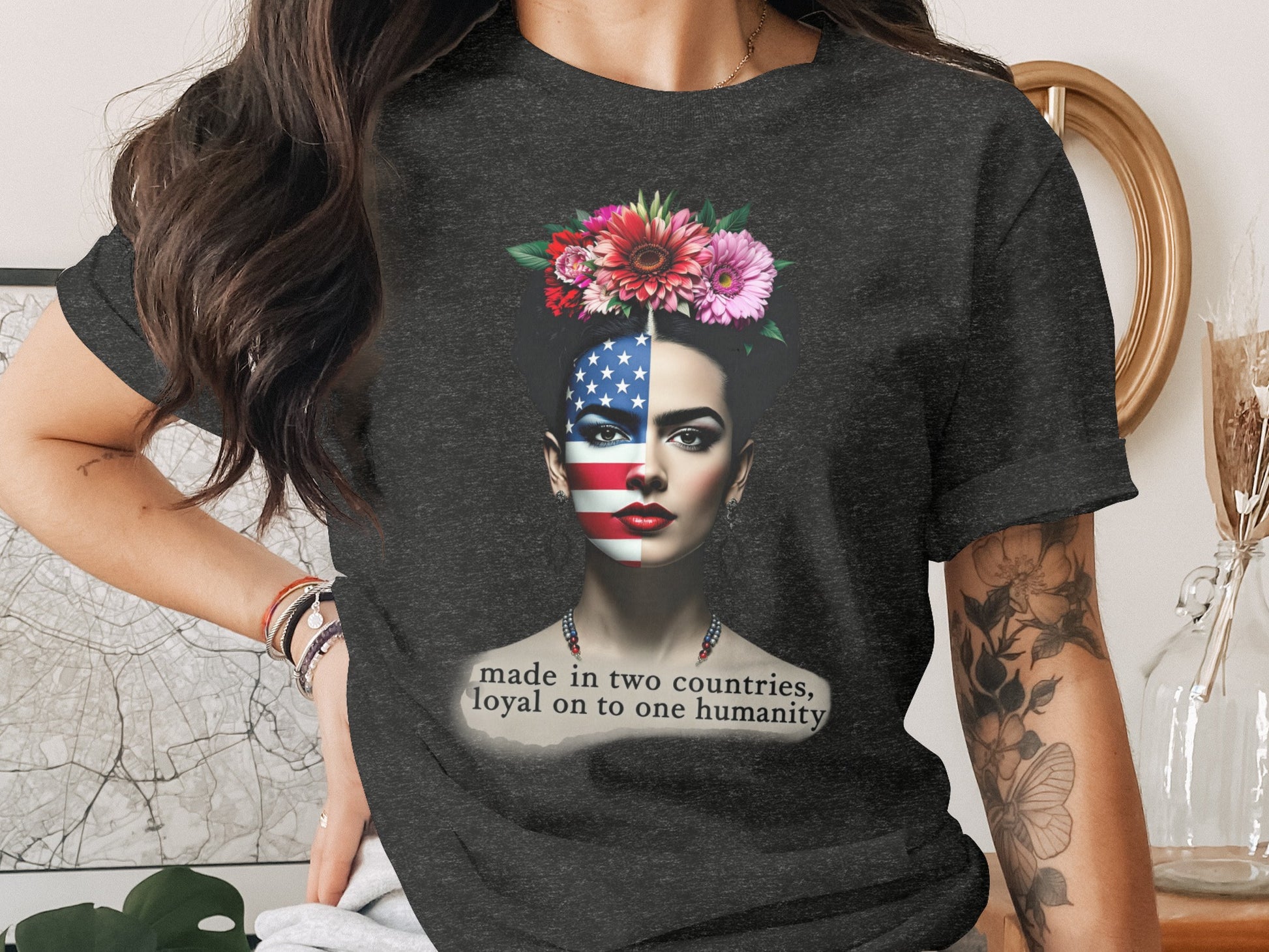 US Flag Face Flowers Made in Two Countries One Humanity product type