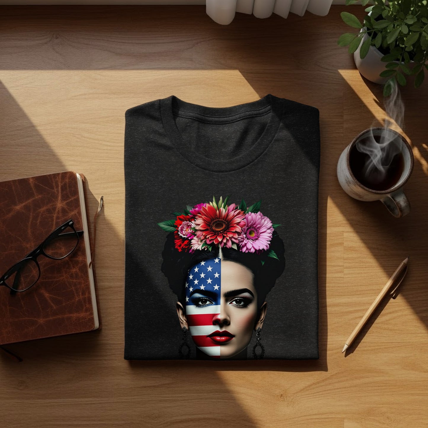 American Flag Face Flower Crown Woman Design Black product type
