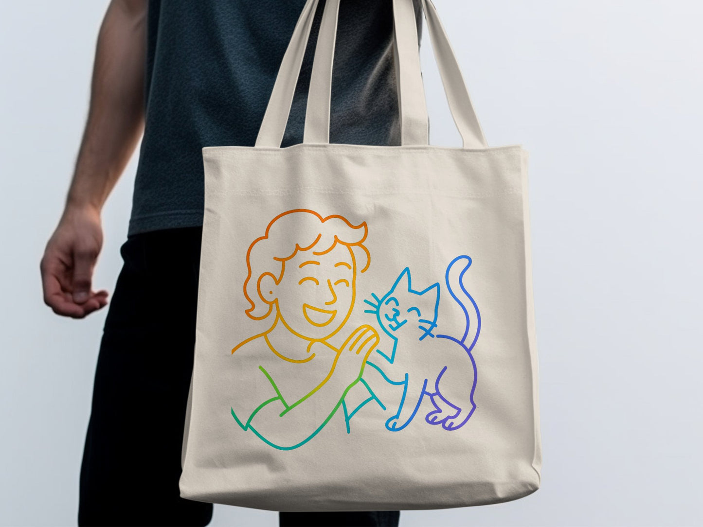 Fun Cat and Person Illustrated Tote Bag product