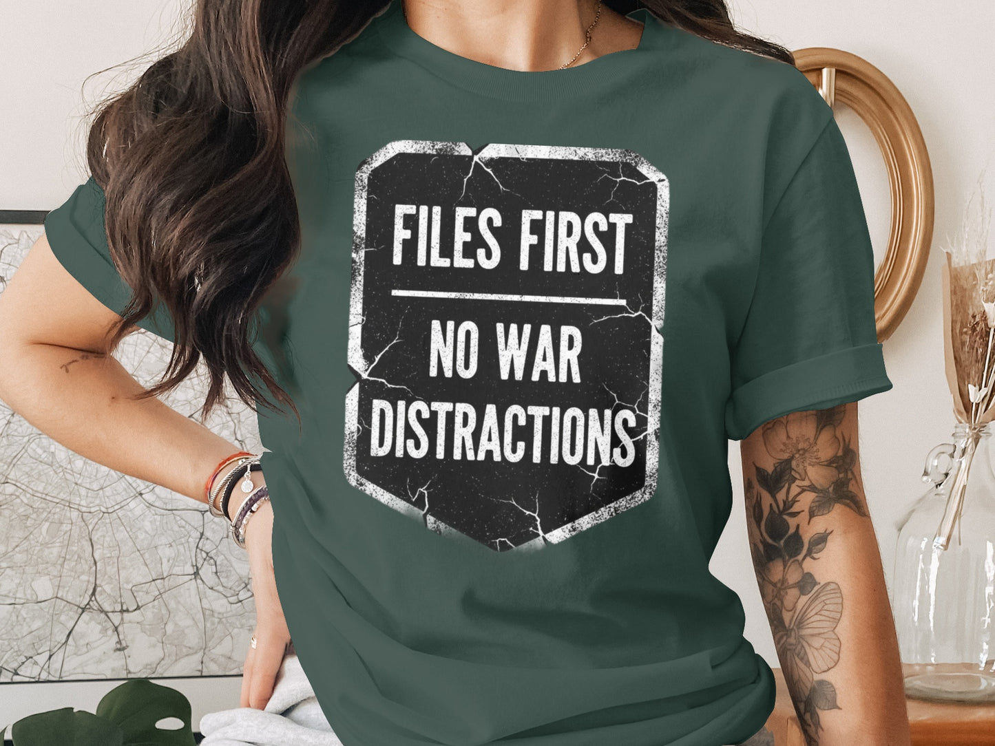 Files First No War Distractions Statement Tee