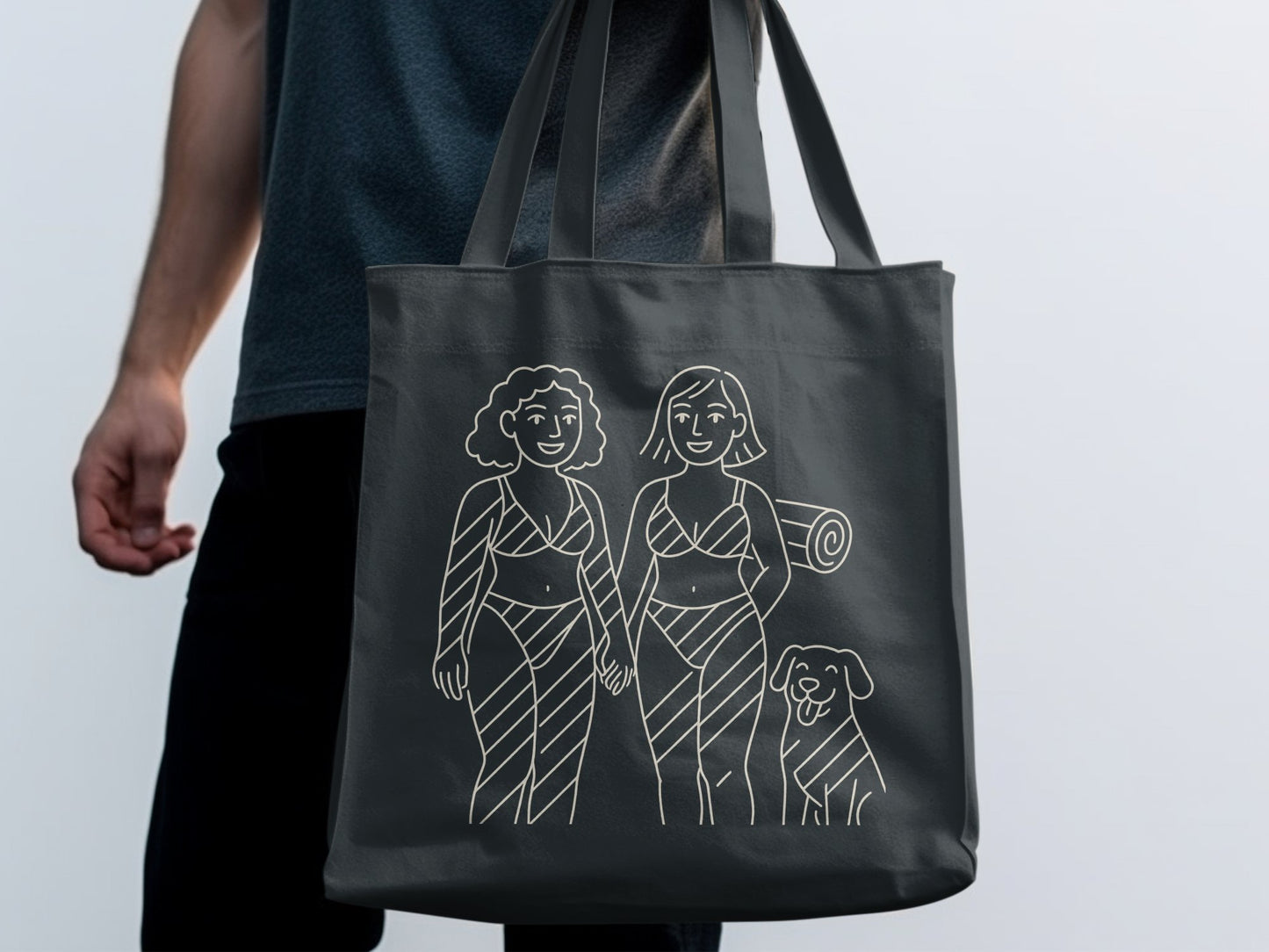 Women with Yoga Mat and Dog on Tote Bag product type