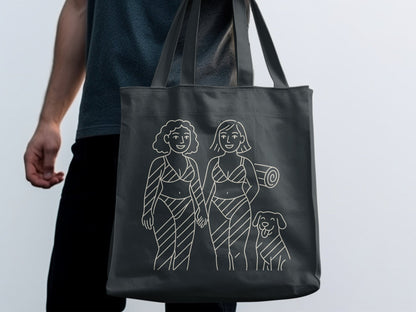 Women with Yoga Mat and Dog on Tote Bag product type