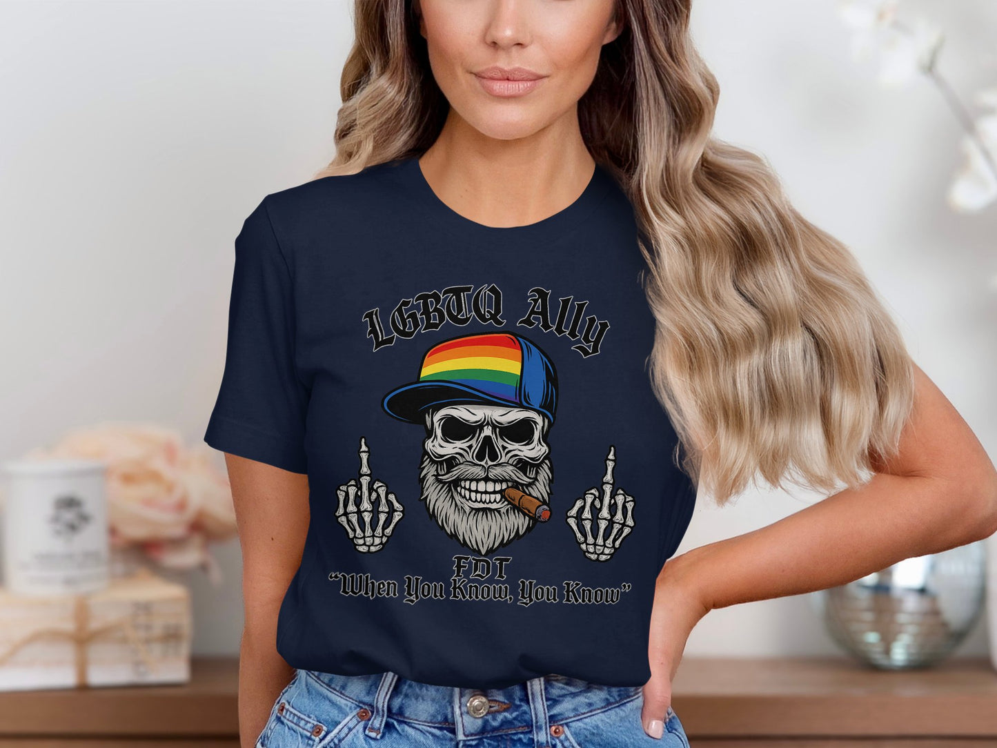 LGBTQ Ally Skull with Rainbow Cap T-shirt product type