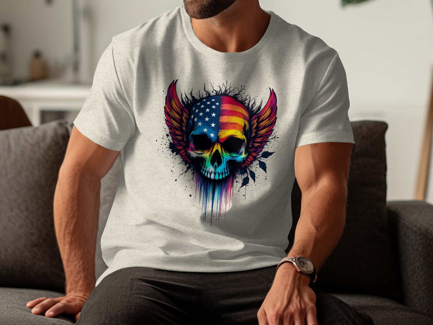 Colorful Skull with American Flag Design Shirt product