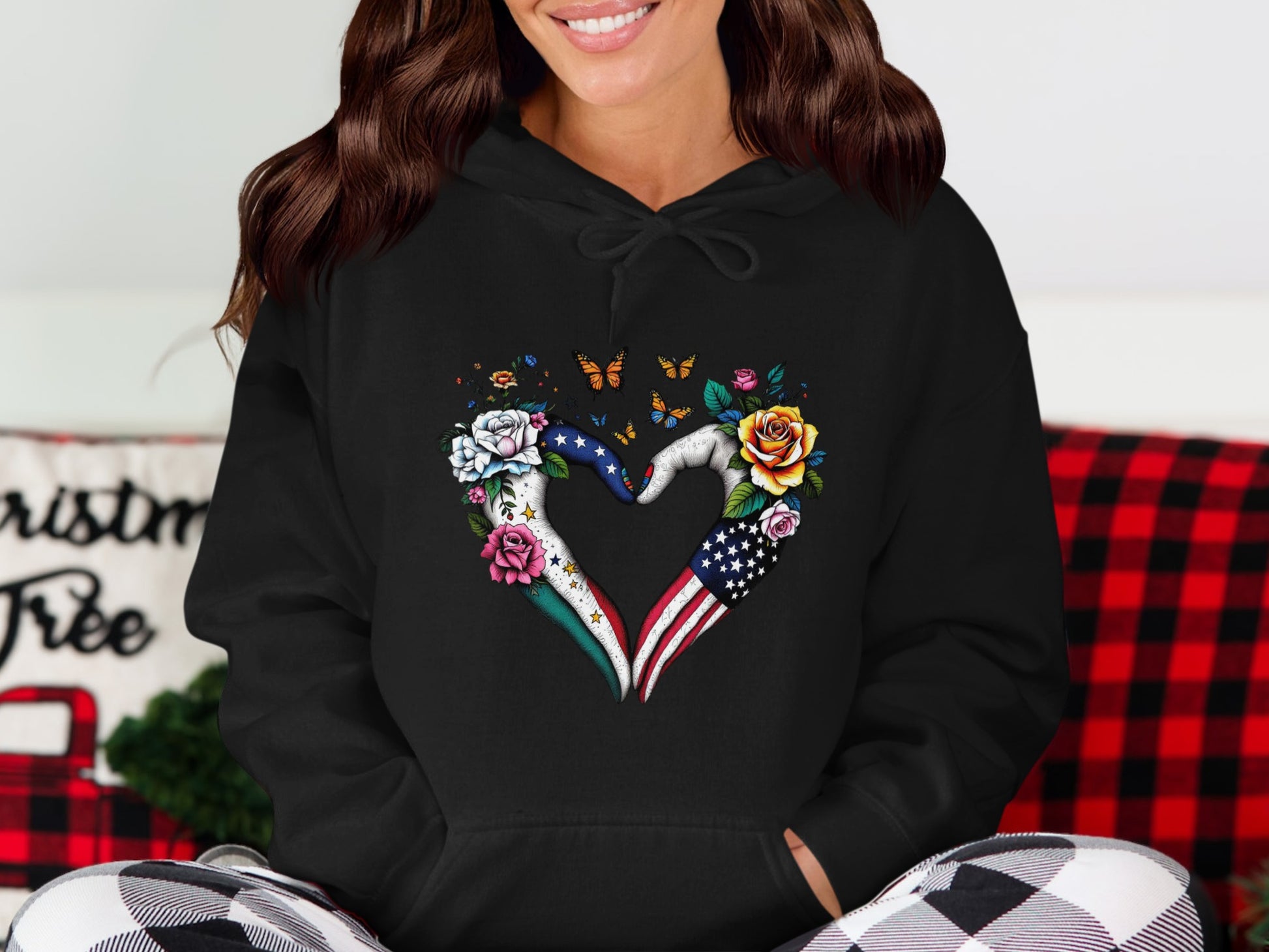 Heart Shaped American and Mexican Flag Hoodie product