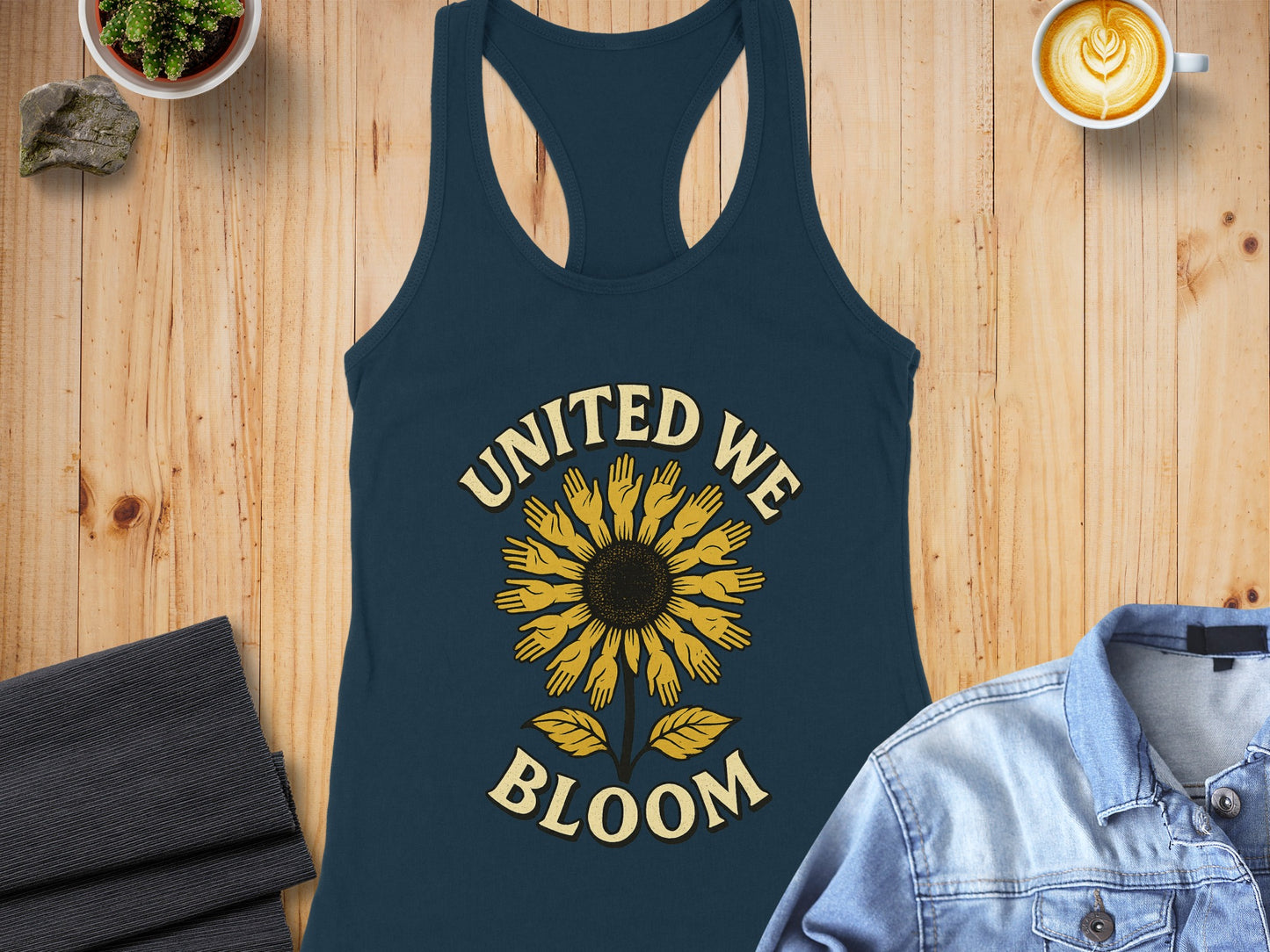 United We Bloom Sunflower Design Tank Top