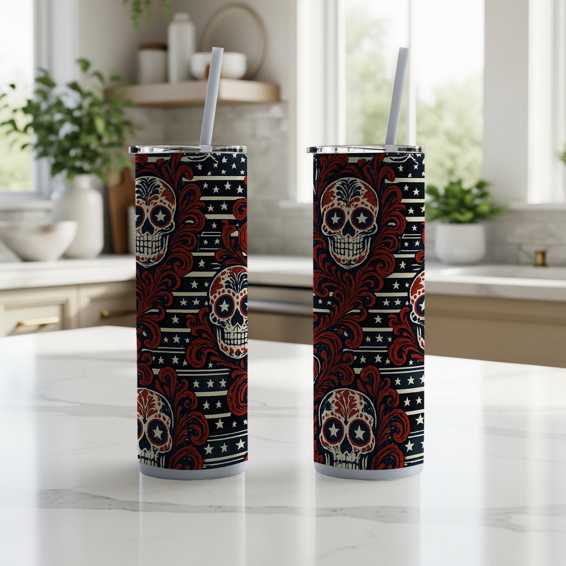Skull and Stars Themed Tumbler Customizable product type