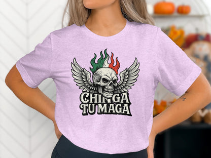 Chinga Tu Maga Skull Wings Graphic Lightweight Unisex T-Shirt