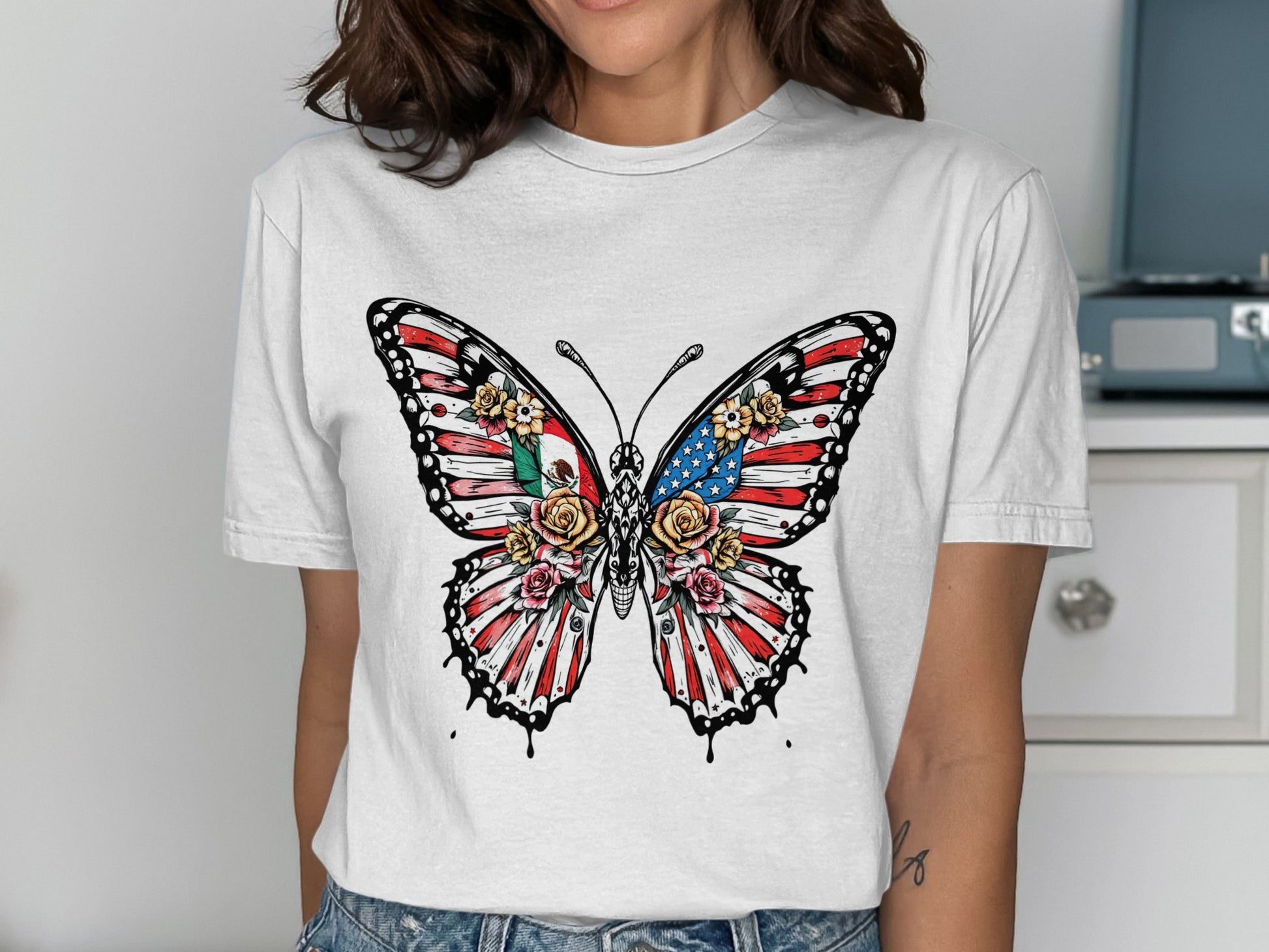 American Flag Butterfly Graphic T-Shirt Clothing Product