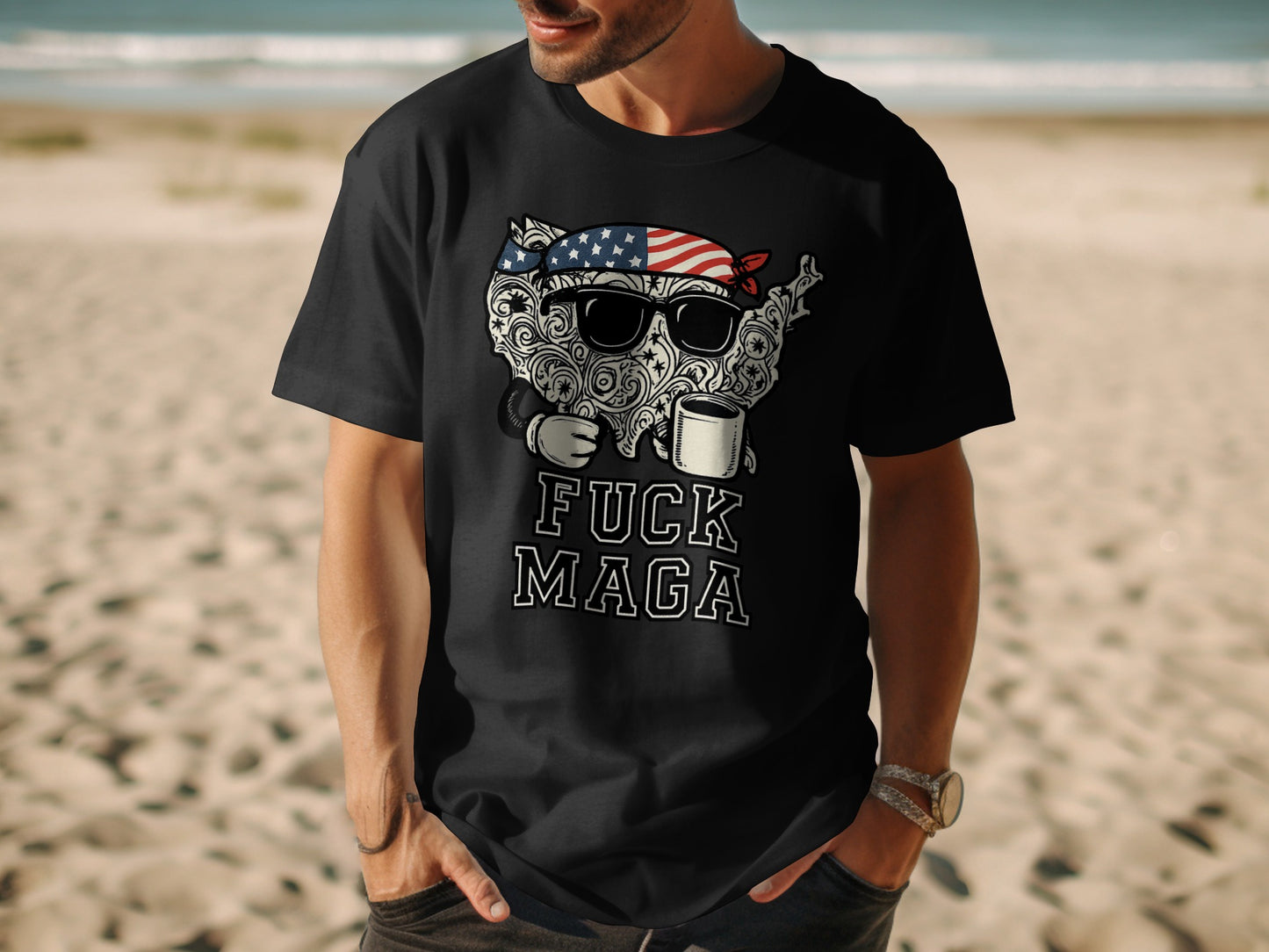 Fuck Maga American Flag Bandana Beard Tshirt product