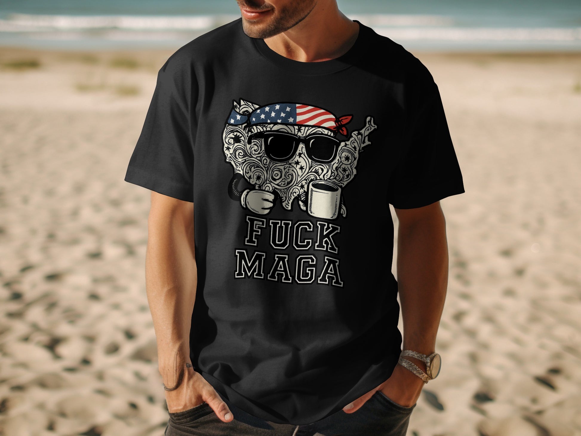 Fuck Maga American Flag Bandana Beard Tshirt product