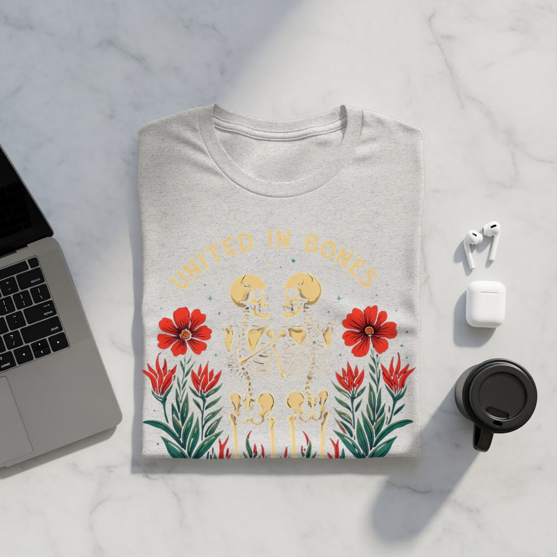 United in Bones Design with Flowers T-shirt product type