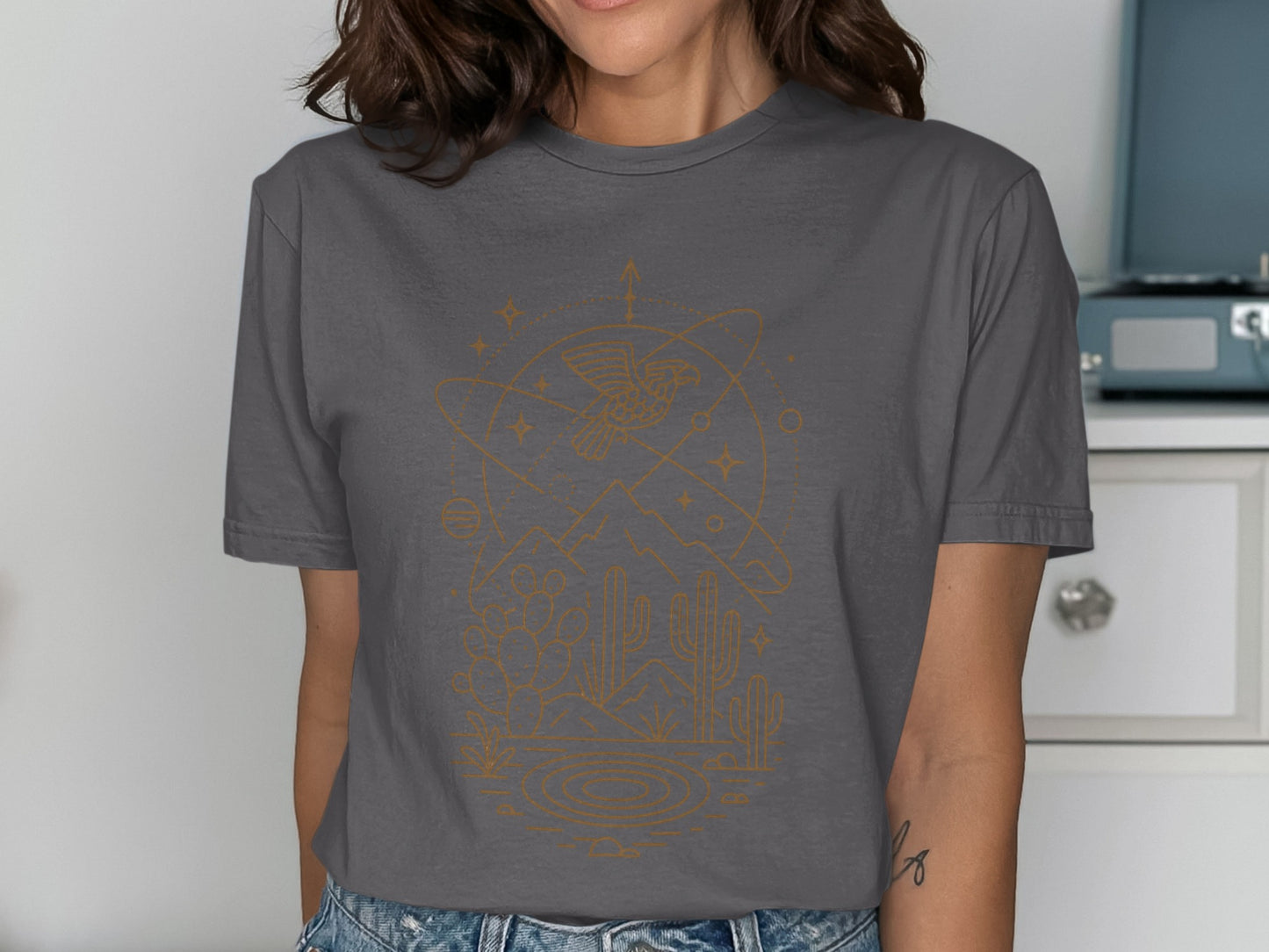 Cosmic Owl Desert Scene Graphic T-Shirt product
