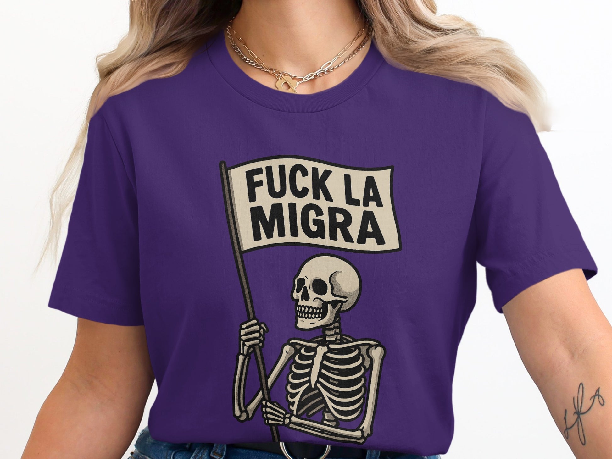 Purple Fuck La Migra Skeleton Graphic T-shirt product type