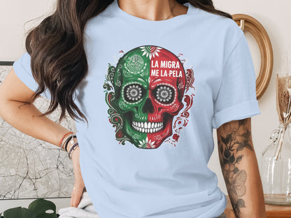 La Migra Me La Pela Mexican Skull Graphic T-shirt product type