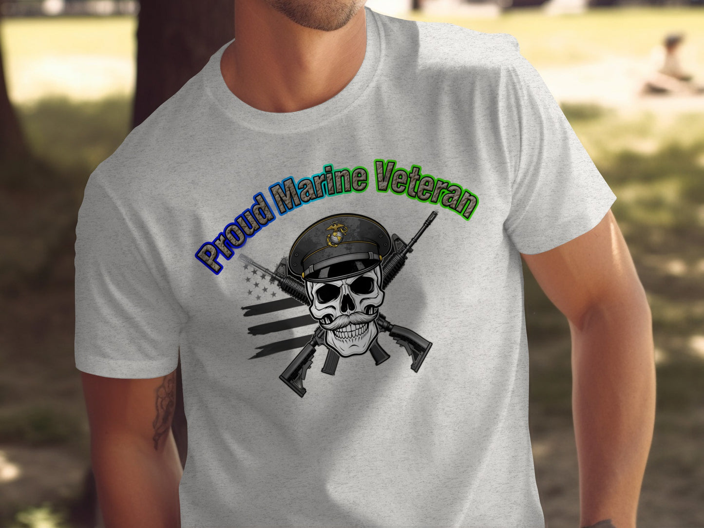 Proud Marine Veteran Skull Graphic T-Shirt