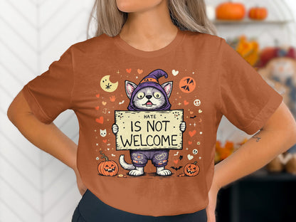 Cute Halloween Cat with Sign Graphic T-Shirt product type