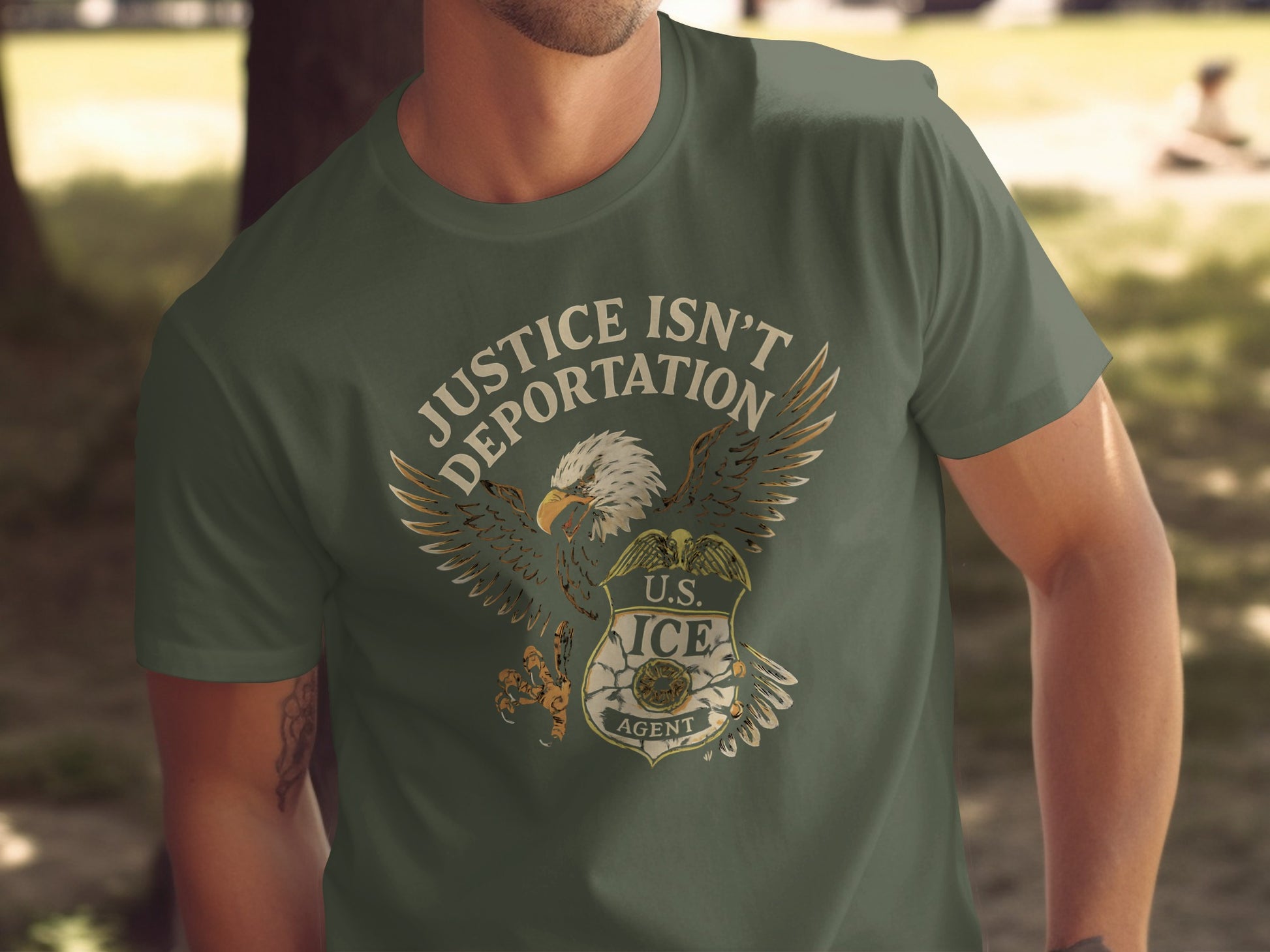 Justice Isn't Deportation Slogan Green T-shirt product