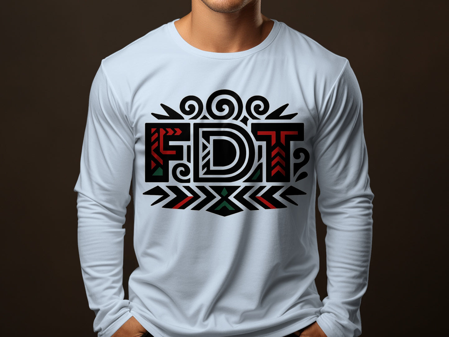 Stylish Black White Red FDT Graphic Long Sleeve Shirt