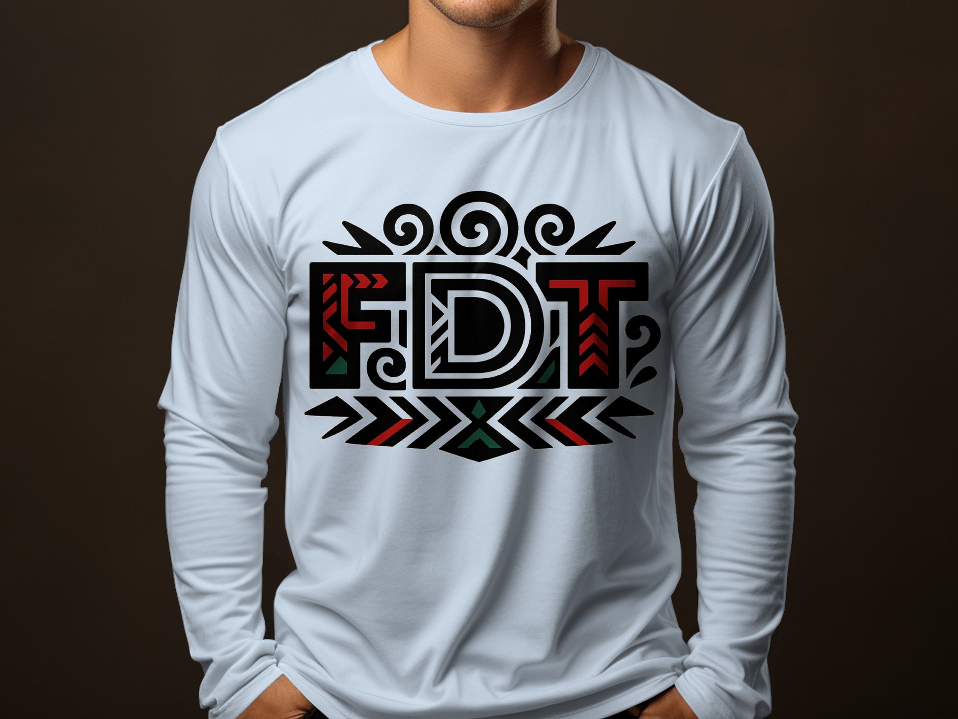 Stylish Black White Red FDT Graphic Long Sleeve Shirt