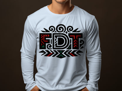 Stylish Black White Red FDT Graphic Long Sleeve Shirt