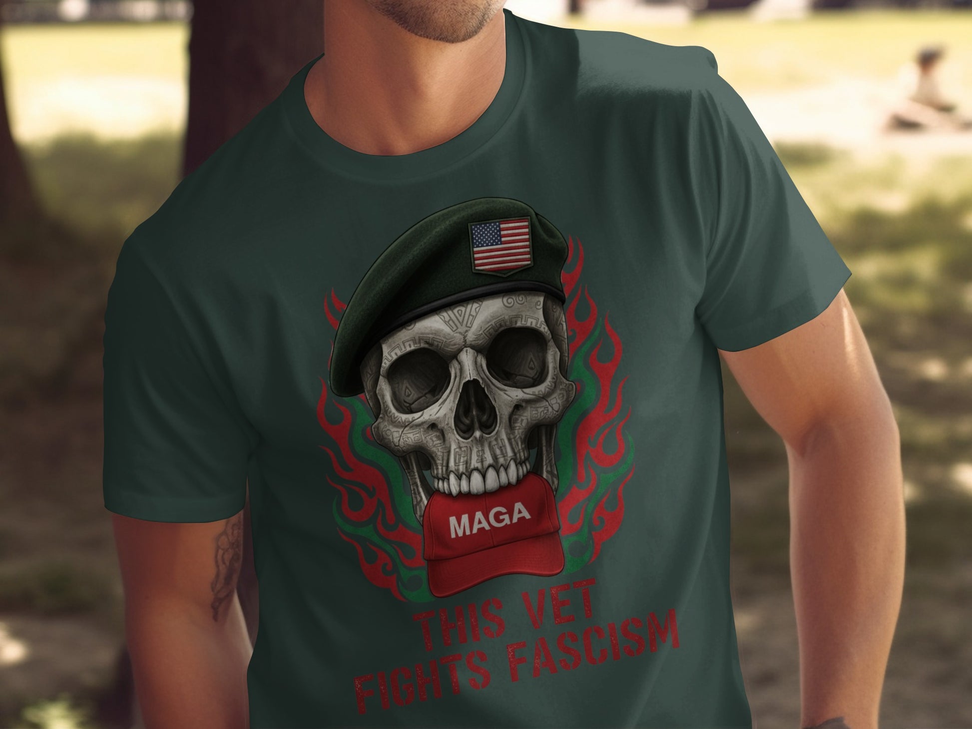 This Vet Fights Fascism Skull Graphic T-Shirt