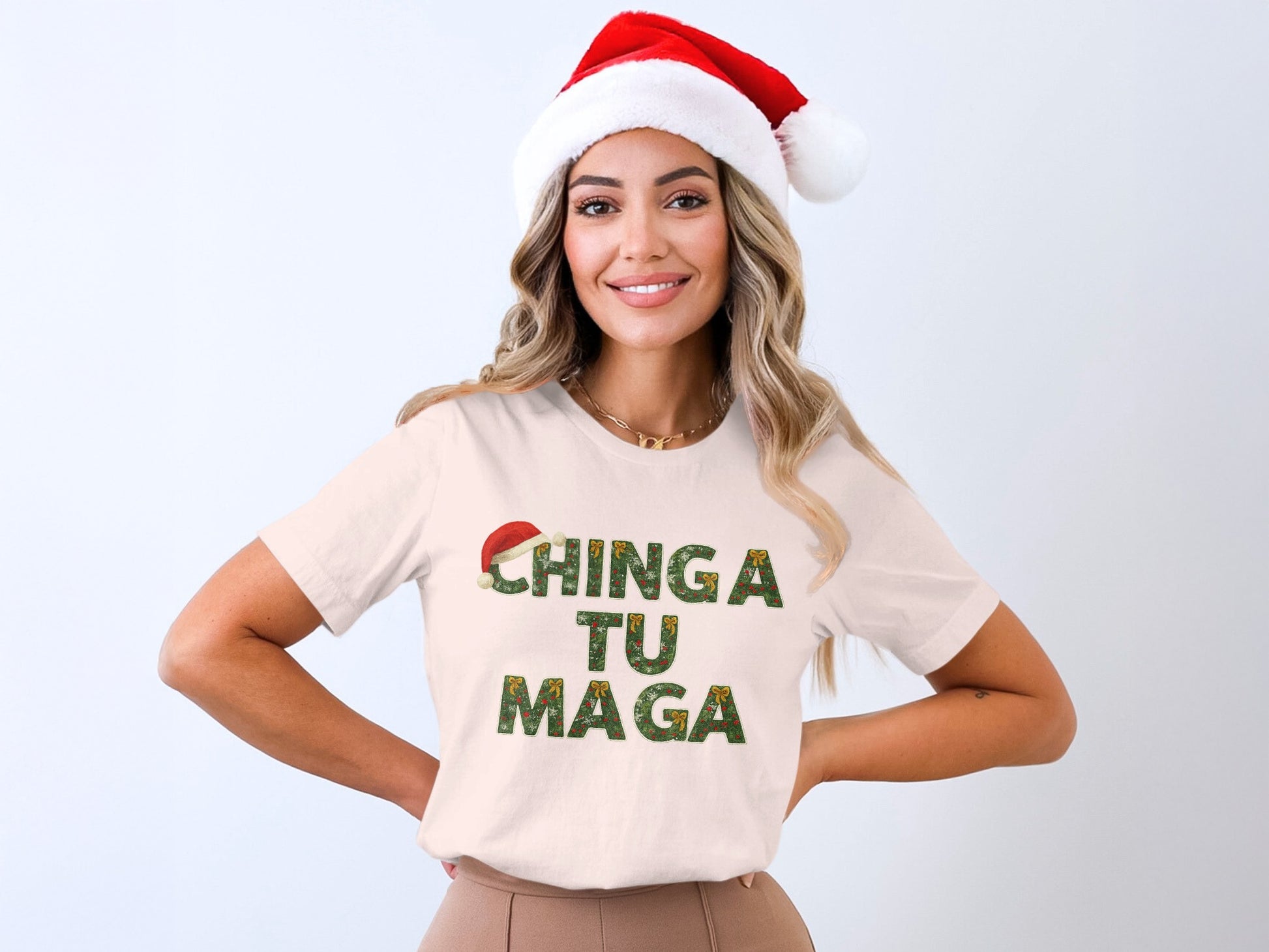 Festive Chinga Tu Maga Santa Hat Graphic Tee