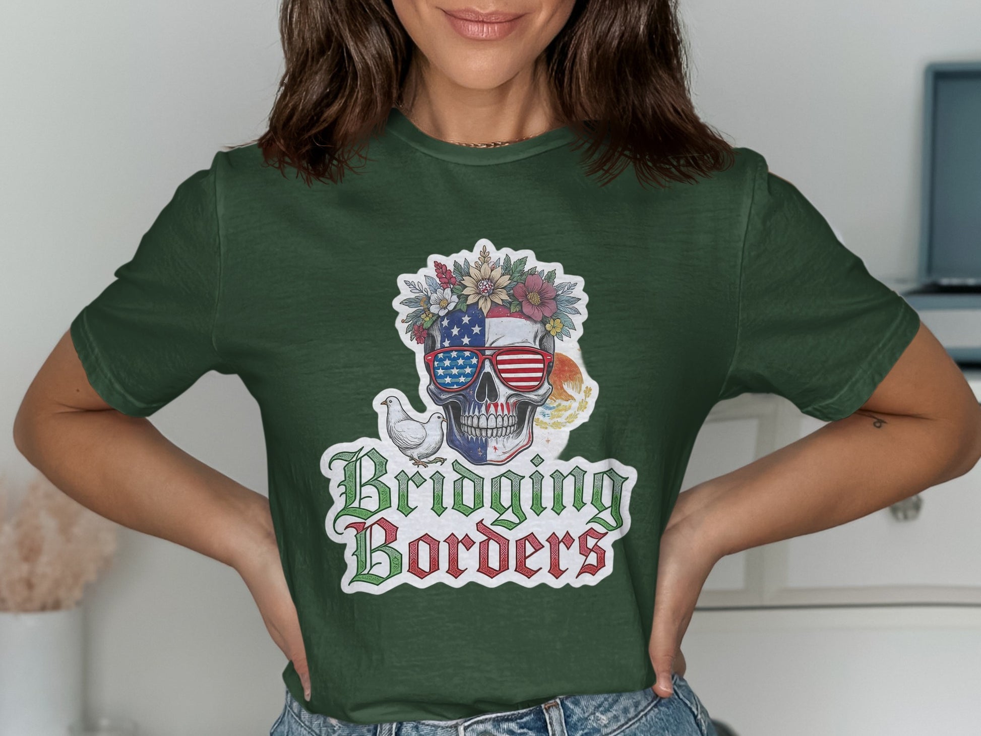 Bridging Borders Skull Design Green T-Shirt product type