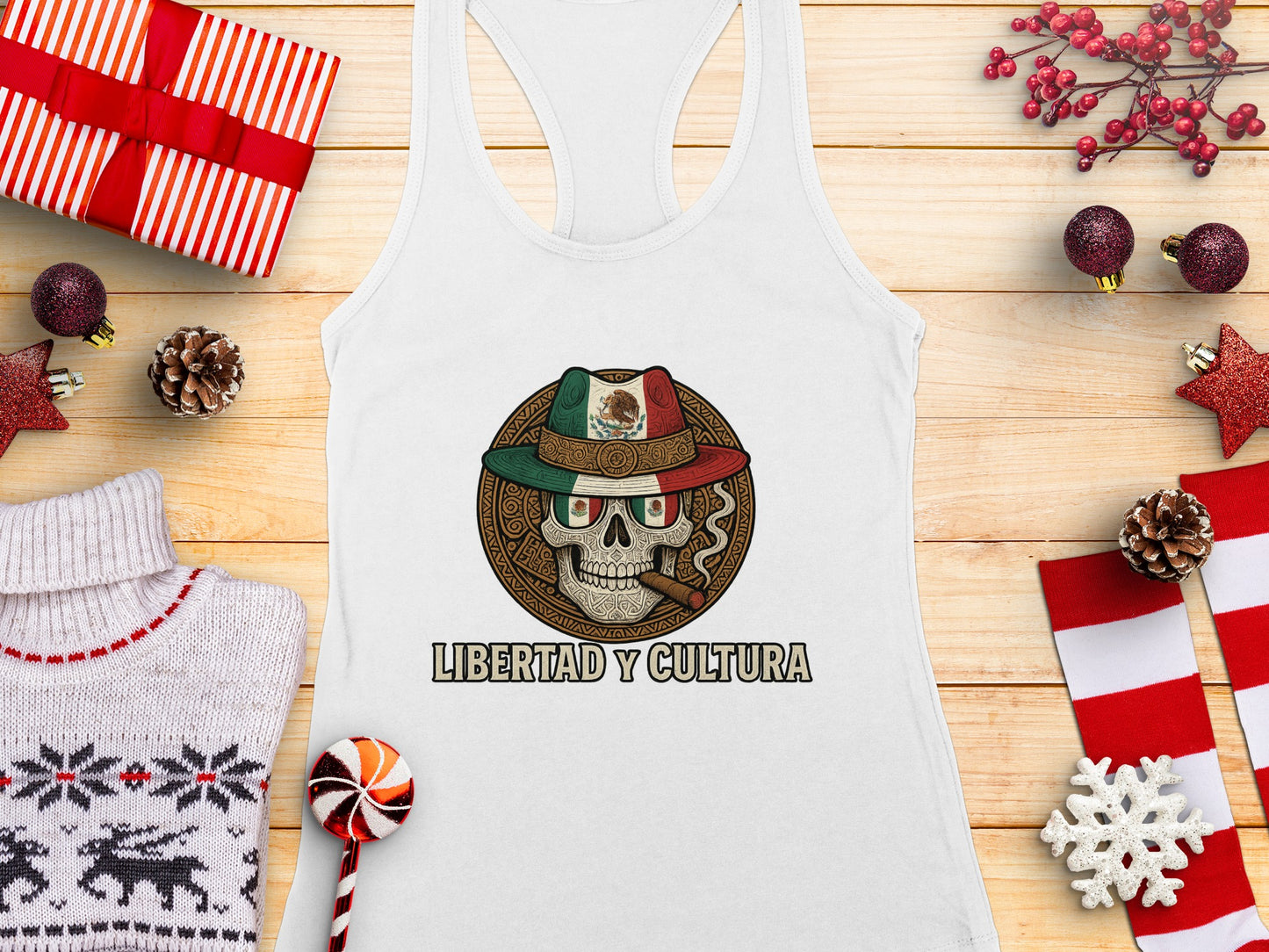 Libertad y Cultura Skull Hat Design Tank Top
