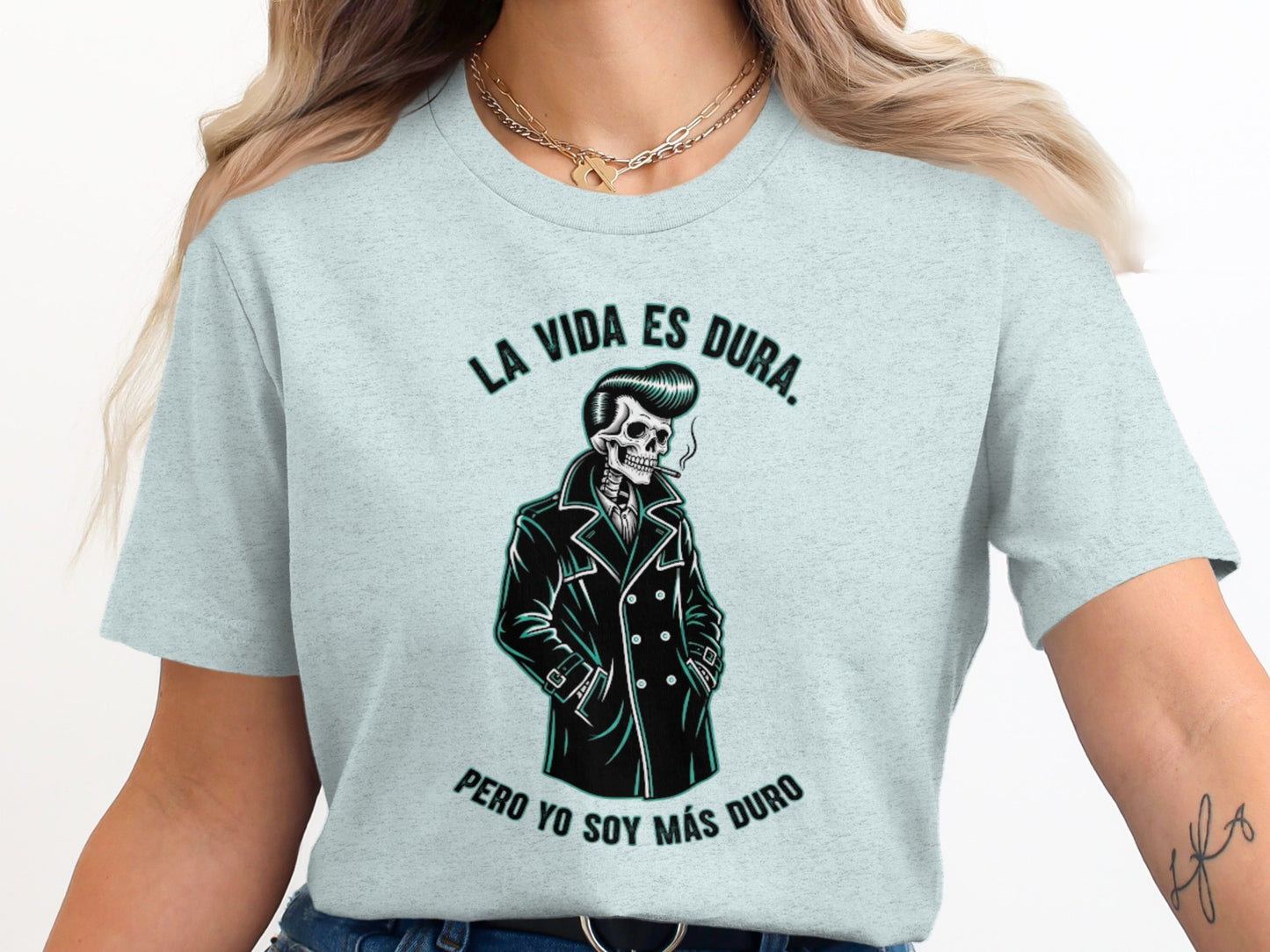 La Vida Es Dura Skull Graphic Tee Shirt product