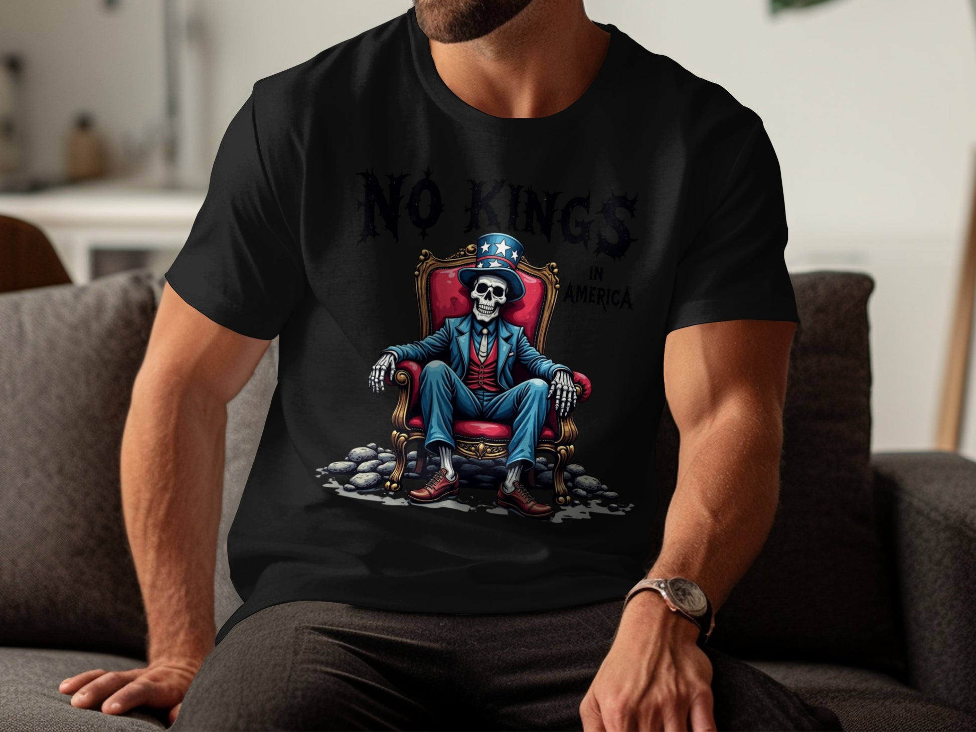 No Kings Skeleton on Throne Graphic T-Shirt product