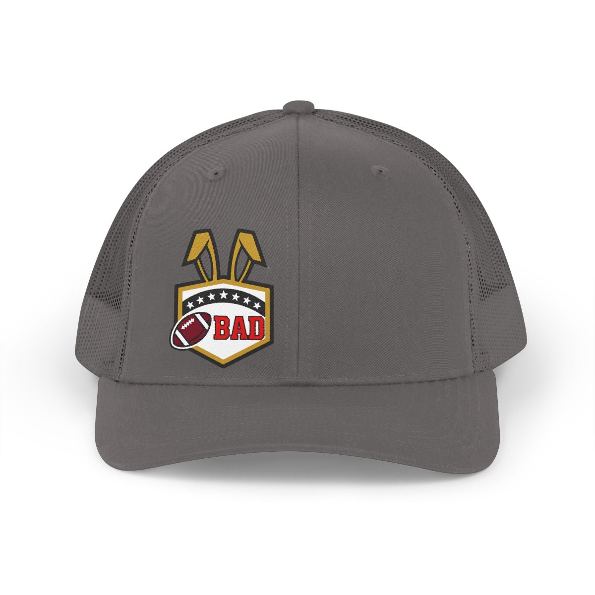 Bad Football Logo Design on Grey Mesh Trucker Hat