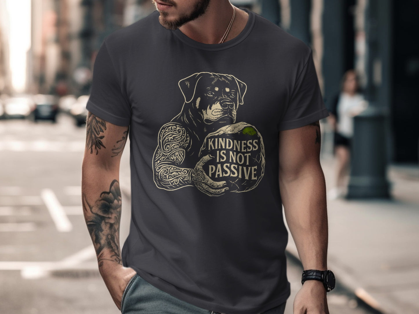 Kindness Is Not Passive Dog Tattoo Design T-Shirt