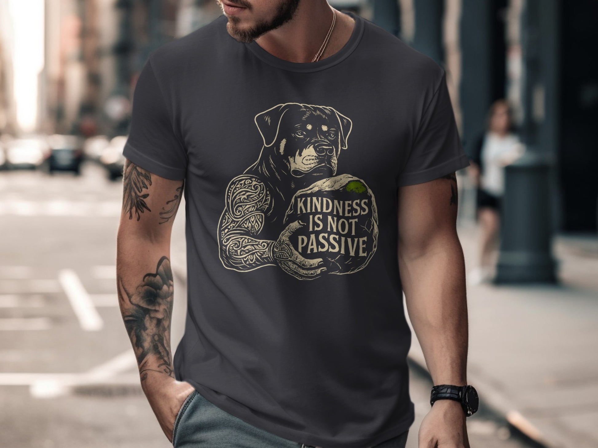 Kindness Is Not Passive Dog Tattoo Design T-Shirt