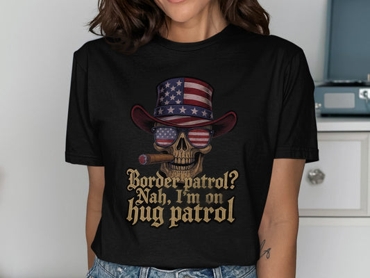 On Hug Patrol Skull With Hat And Sunglasses T-Shirt product