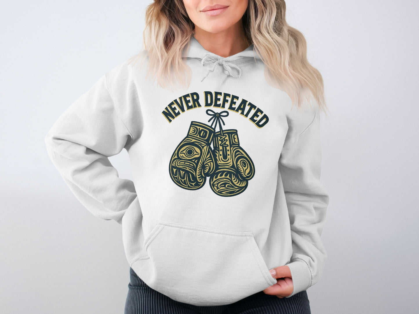 Never Defeated Boxing Gloves Printed Hoodie product