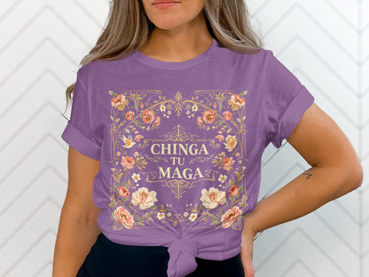 Chinga Tu Maga Graphic Tee with Floral Design
