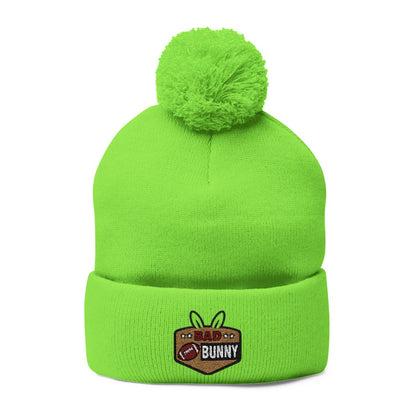 Neon Green Bad Bunny Emblem Pom-Pom Beanie Hat