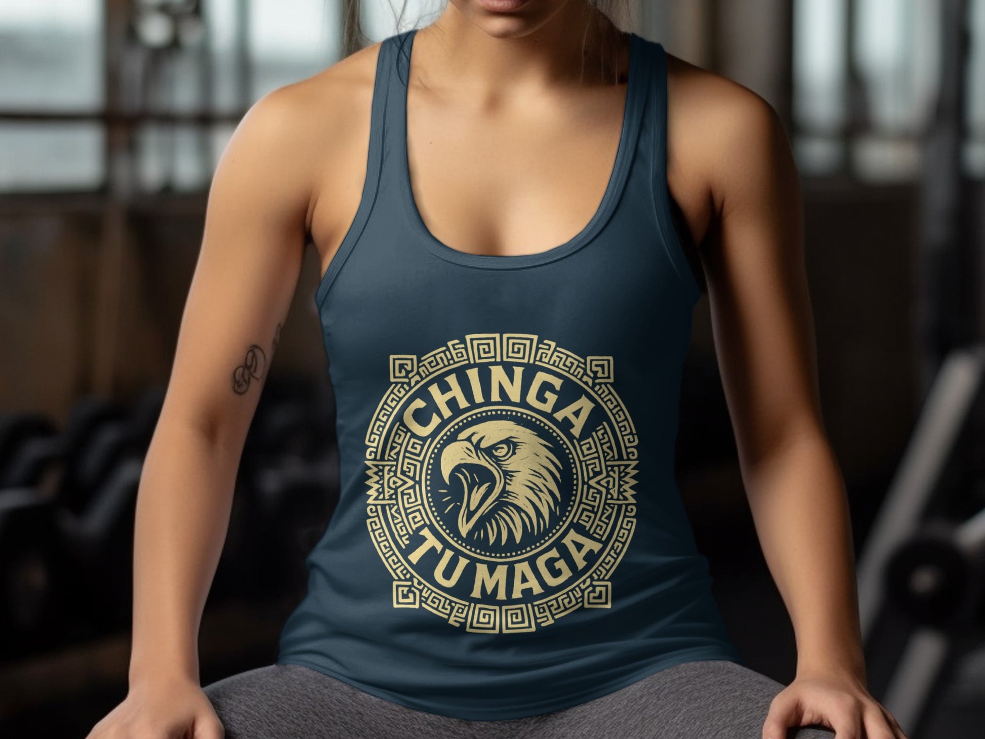 Bold Graphic Eagle Chinga Tu Maga Racerback fitness top