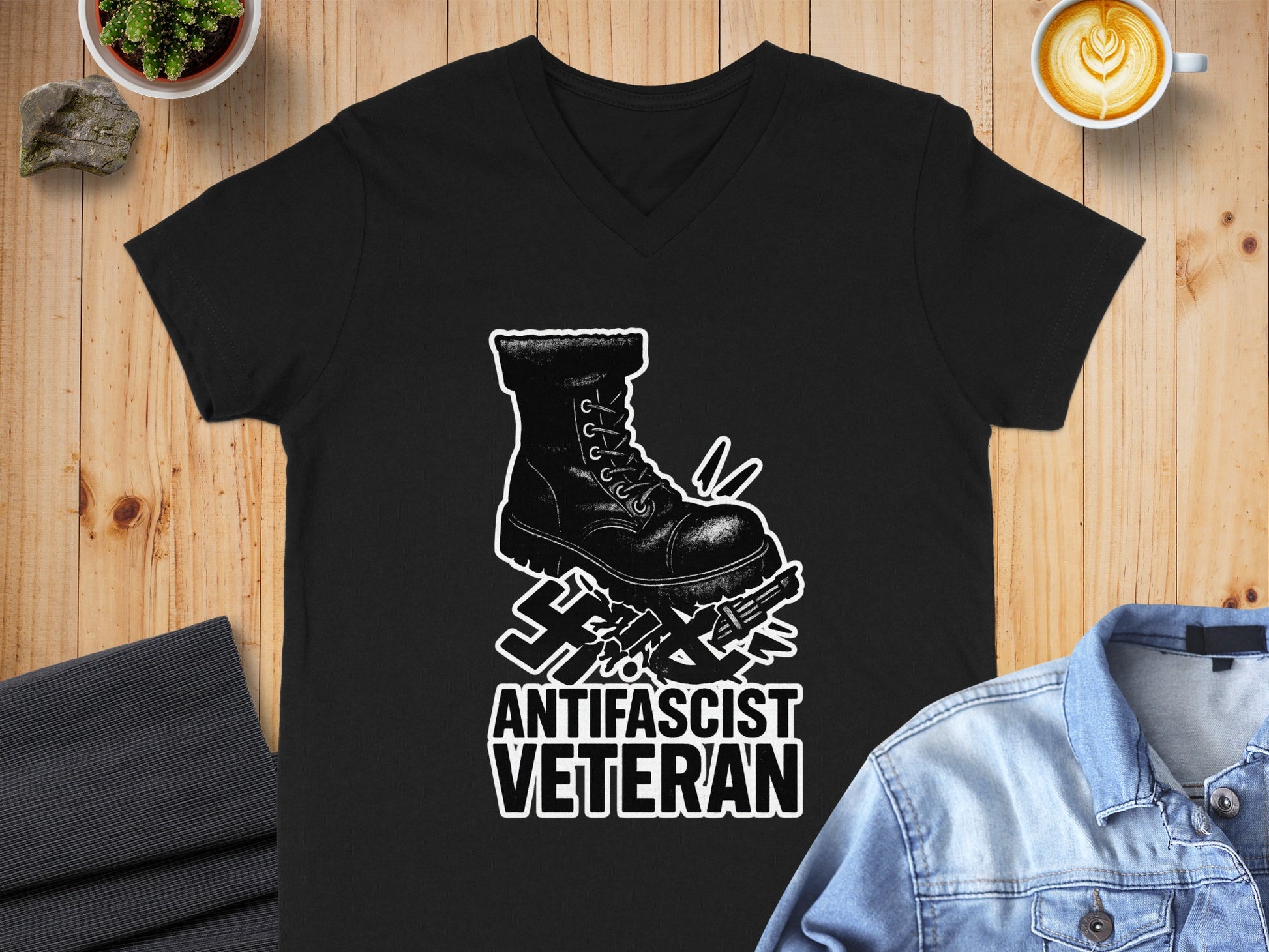 Antifascist Veteran V Neck Shirt Bold Graphic Design