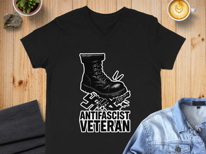 Antifascist Veteran V Neck Shirt Bold Graphic Design