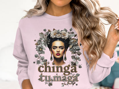 Chinga Tu Maga Sweatshirt with Floral Accent Design