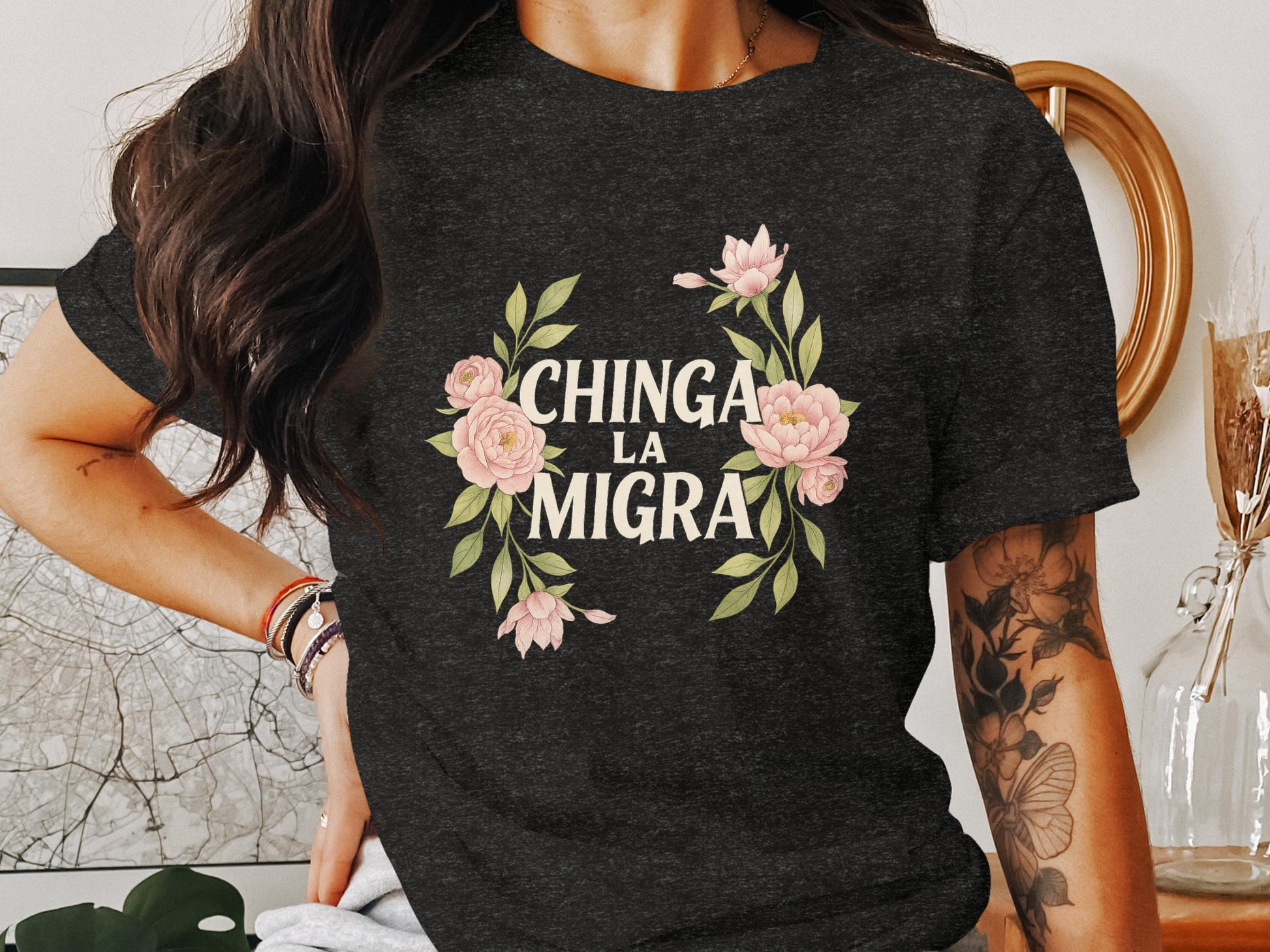 Floral Chinga La Migra Graphic Statement Shirt product type