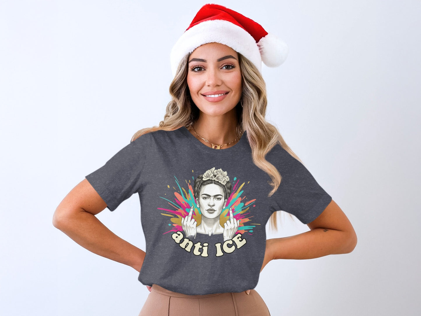 Anti ICE Santa Hat Unique Graphic T-shirt