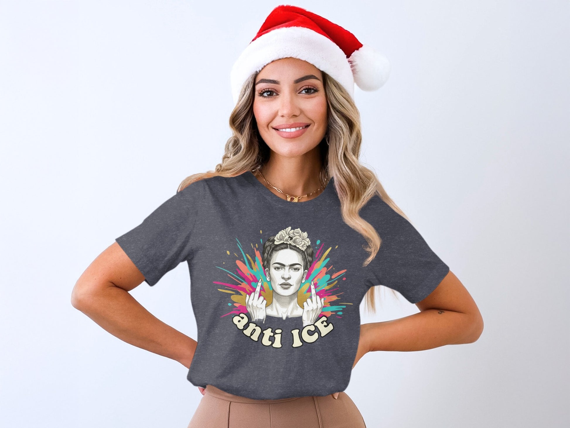 Anti ICE Santa Hat Unique Graphic T-shirt